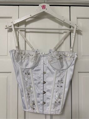 White Embellished Satin Corset Top Coquette Angelcore Renaissance Fairycore